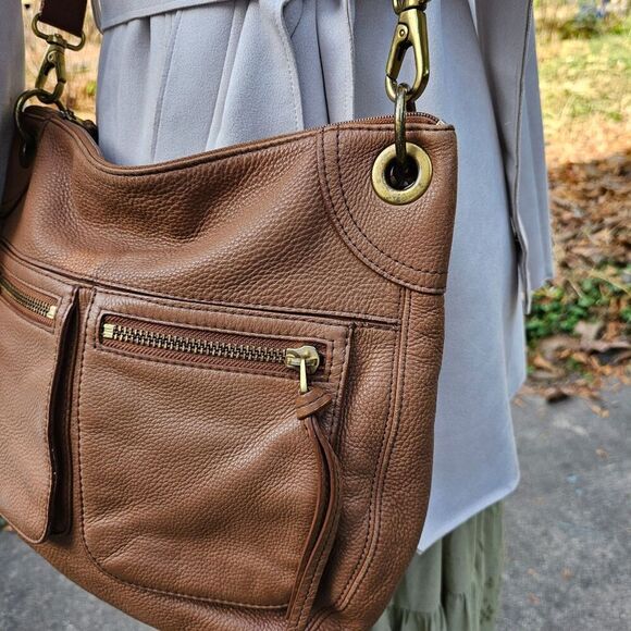 Fossil Brown Crossbody Bag with Gold Accents - Picture 4 of 11